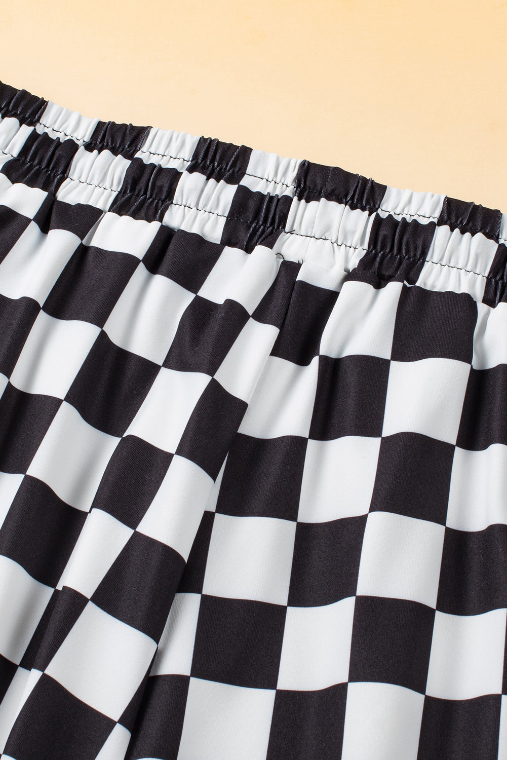 Black Checkered Drawstring Shorts