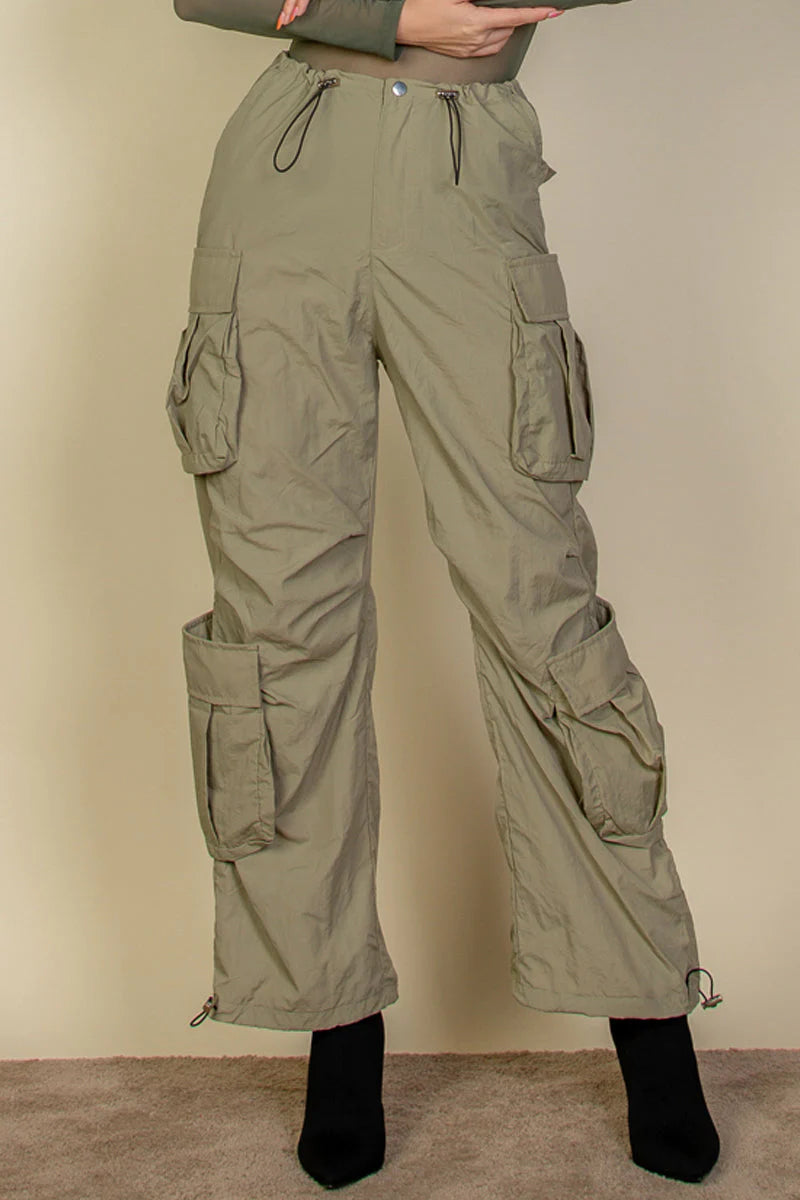 Drawstring Runched Parachute Pants