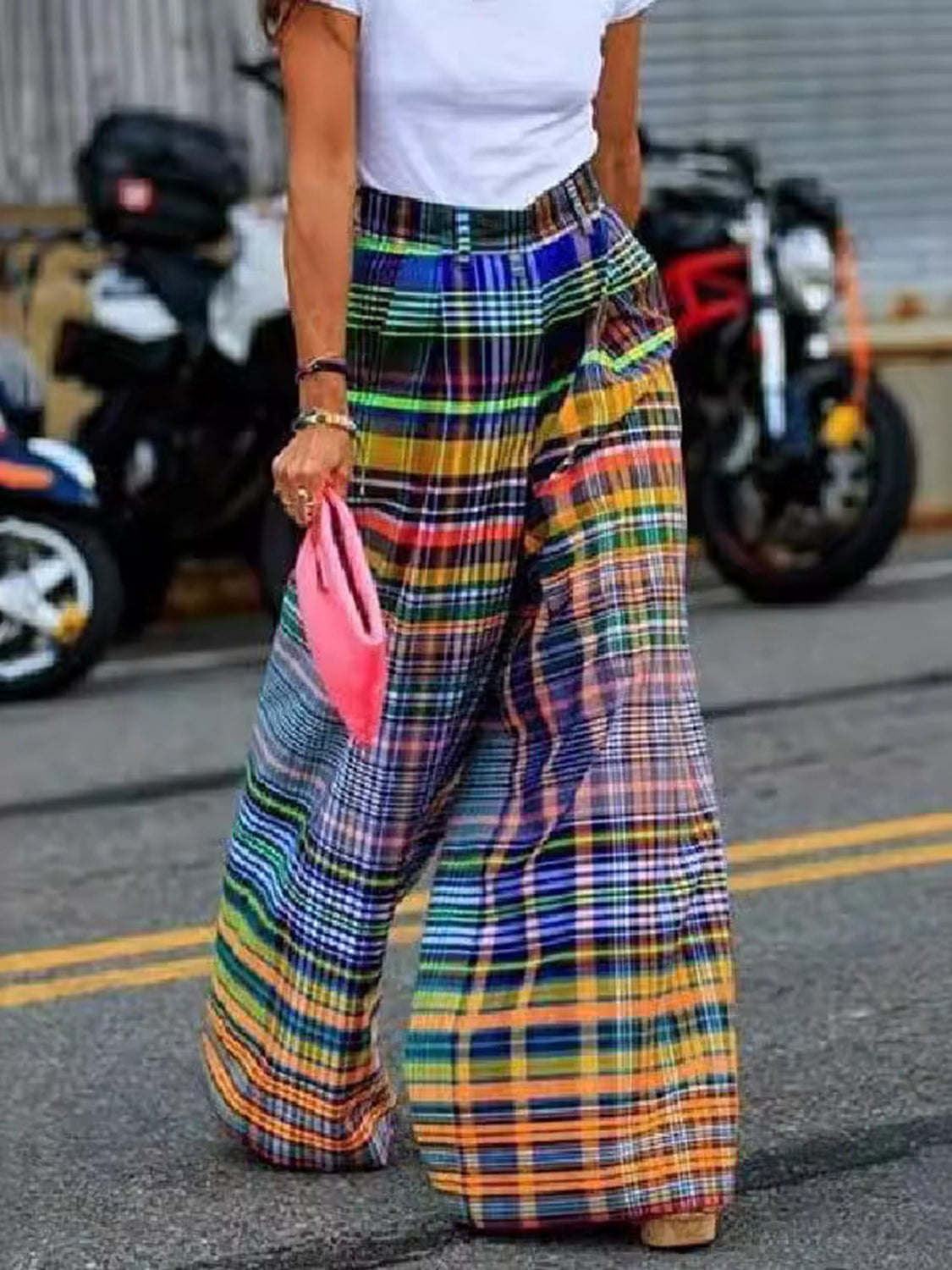 Full Size Plaid Wide Leg Pants - JassyBae