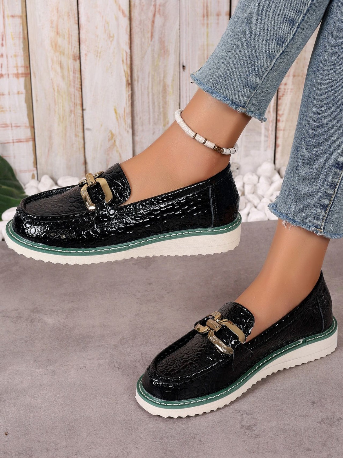 PU Leather Buckle Trim Loafers - JassyBae