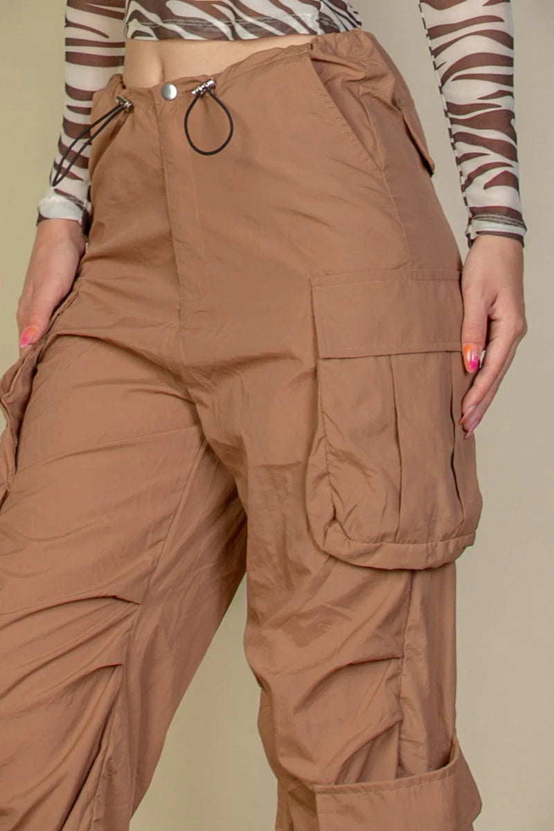 Drawstring Runched Parachute Pants