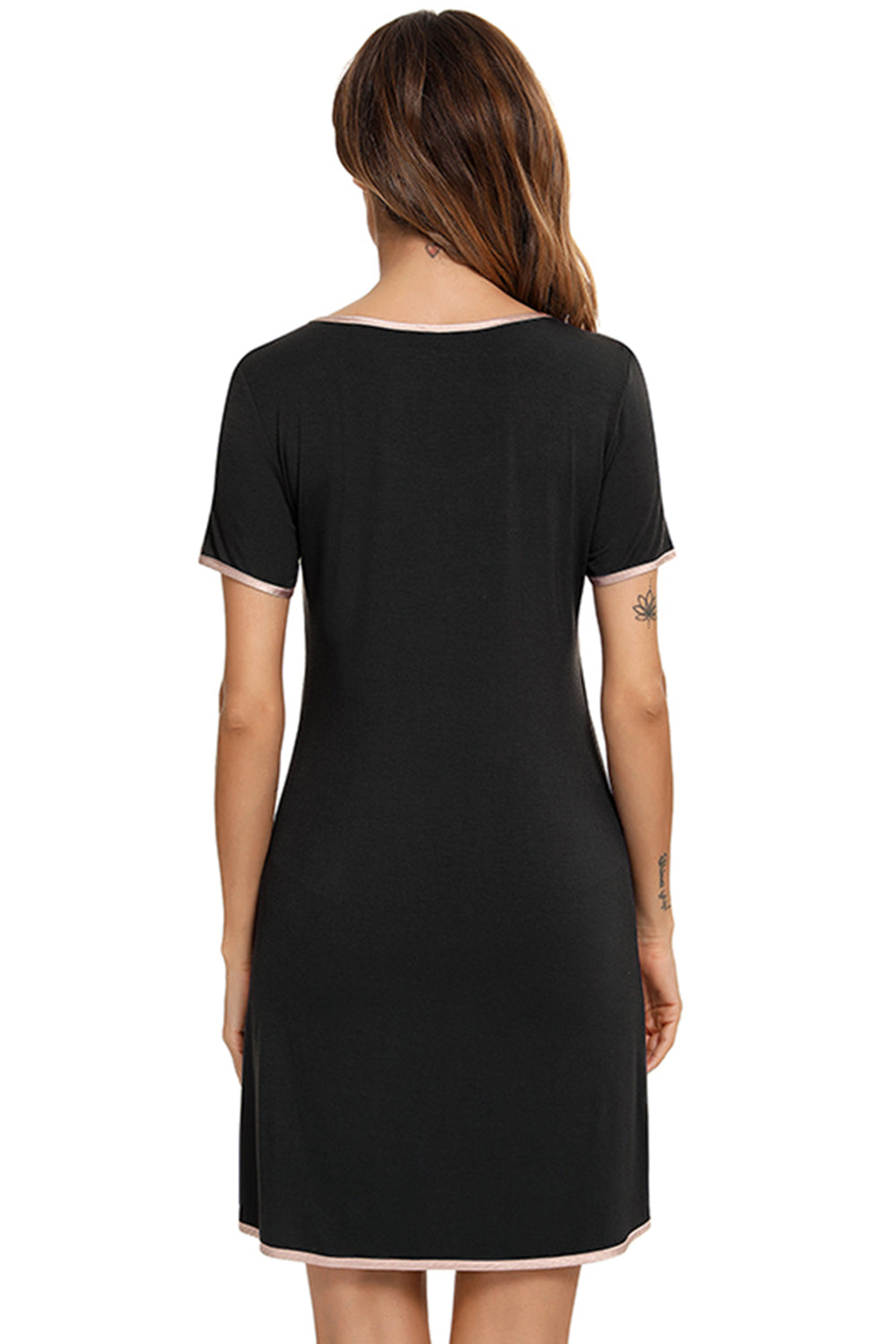 Contrast Trim Pocketed Round Neck Lounge Dress - JassyBae