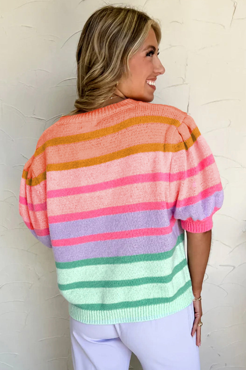 Rose Red Colorful Stripe Sweater