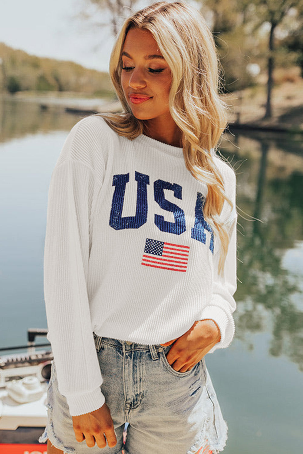 White USA Flag Sweatshirt