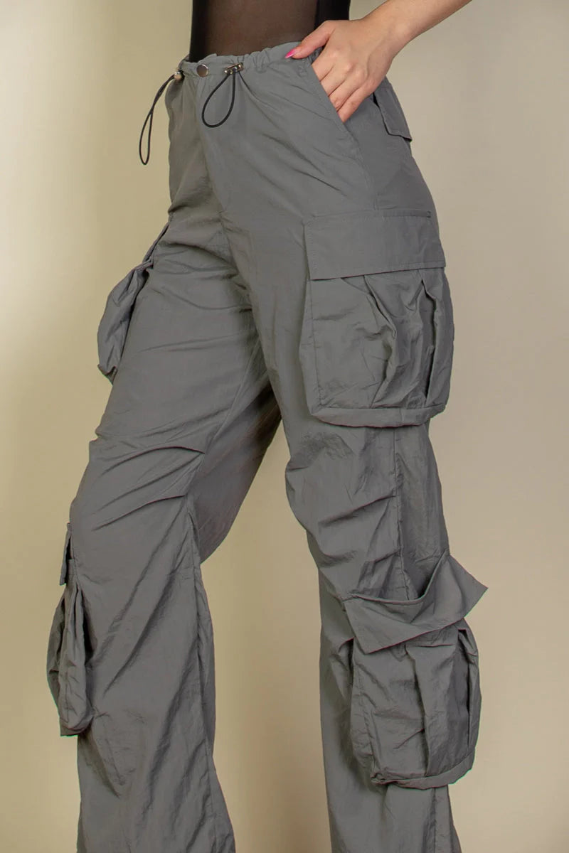 Drawstring Runched Parachute Pants