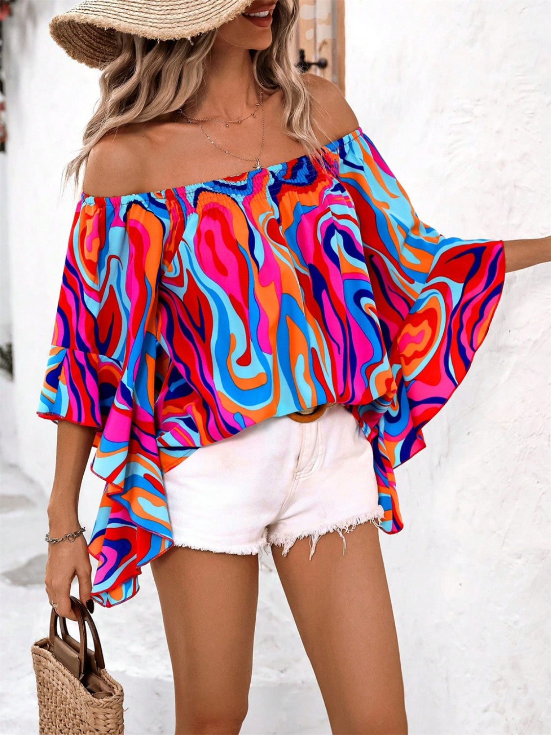 Printed Off-Shoulder Blouse - JassyBae