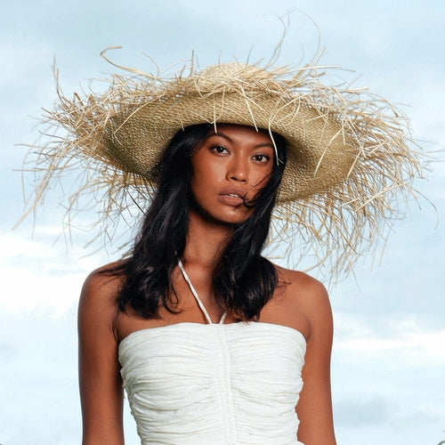 Frayed Straw Hat in Nude