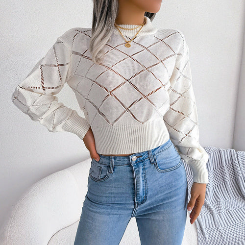 Hollow Plaid Long Sleeve Sweater