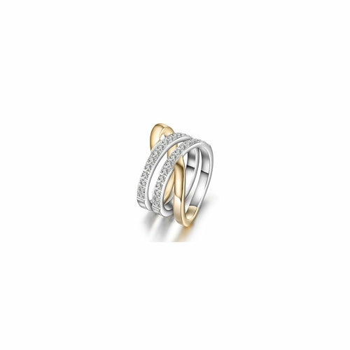 Gold Wide Band Cocktail Ring With CZ