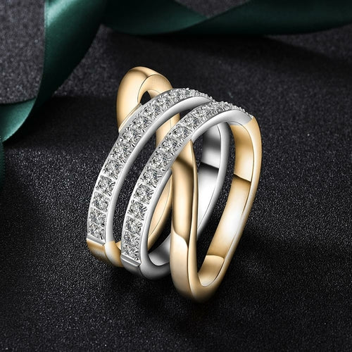 Gold Wide Band Cocktail Ring With CZ