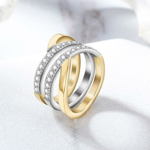 Gold Wide Band Cocktail Ring With CZ