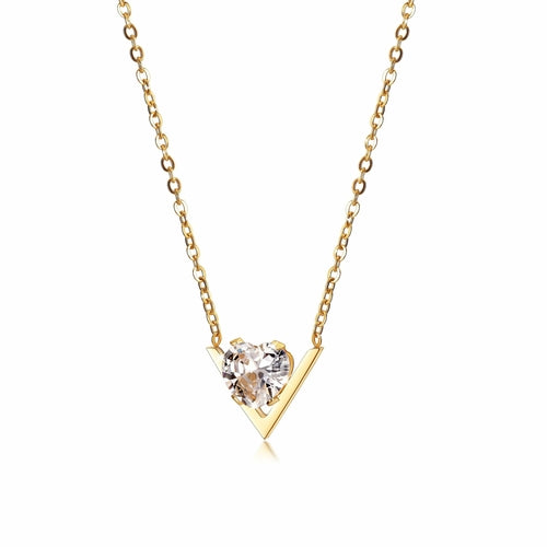 CZ V-Shaped Set Pendant Necklace