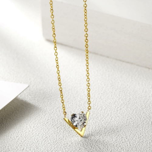 CZ V-Shaped Set Pendant Necklace