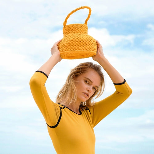 PETITE Vessel Basket Bag in Sunshine Yellow