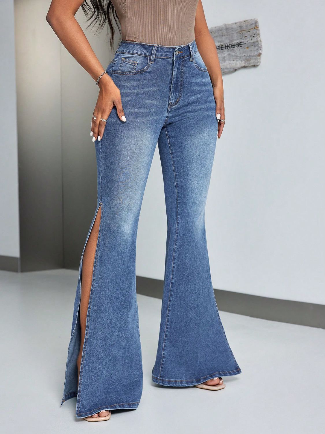 Slit Flare Jeans with Pockets - JassyBae