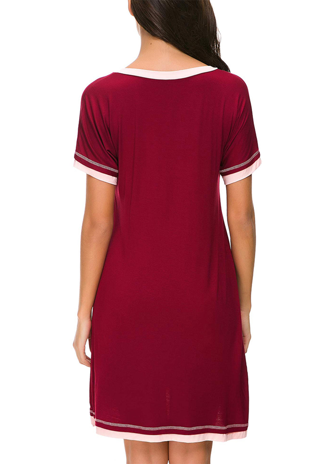 Contrast Trim Short Sleeve Lounge Dress - JassyBae