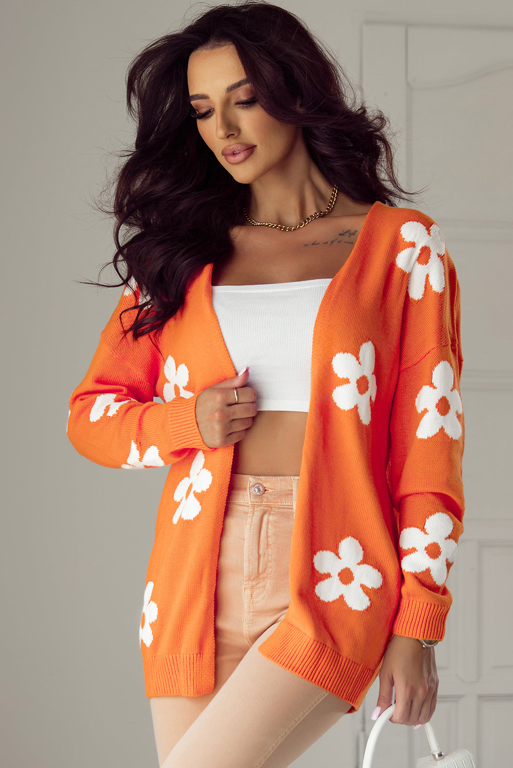 Orange Floral Cardigan