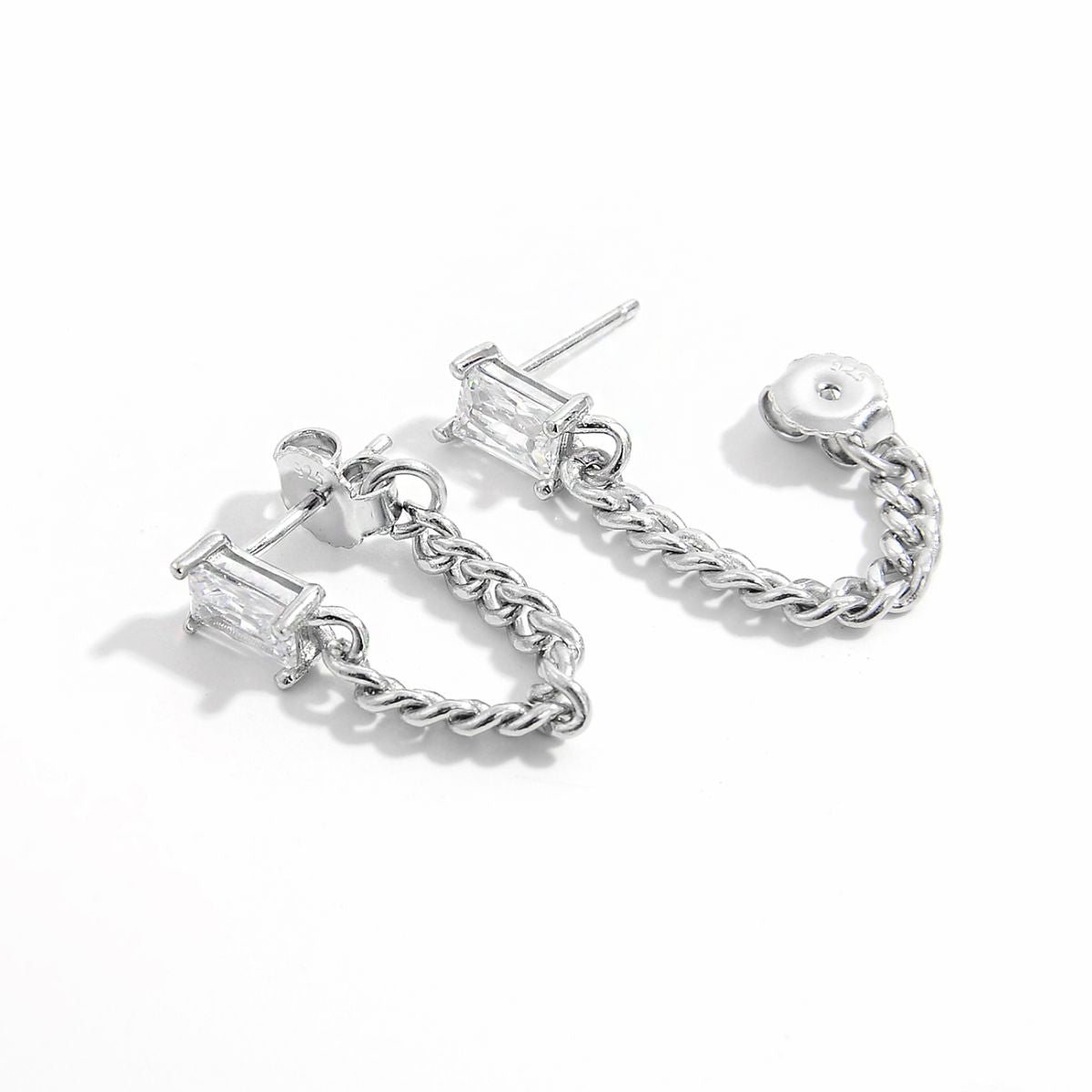 925 Sterling Silver Zircon Chain Earrings - JassyBae