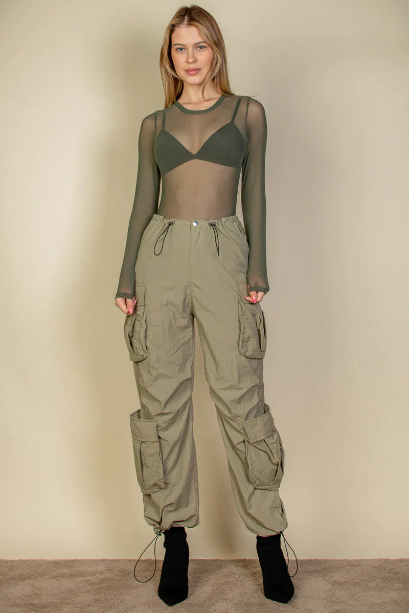 Drawstring Runched Parachute Pants