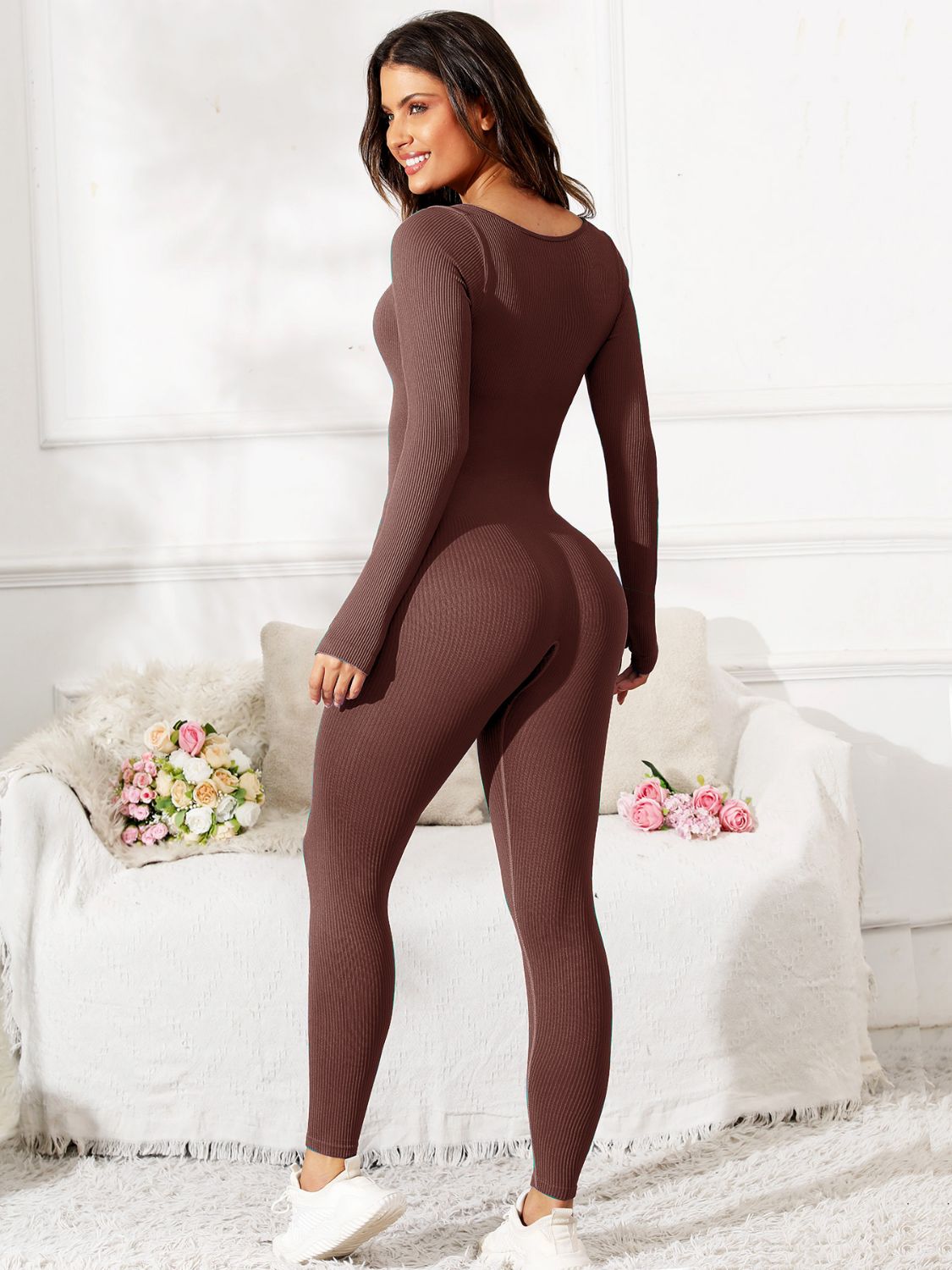 Scoop Neck Long Sleeve Active Jumpsuit - JassyBae