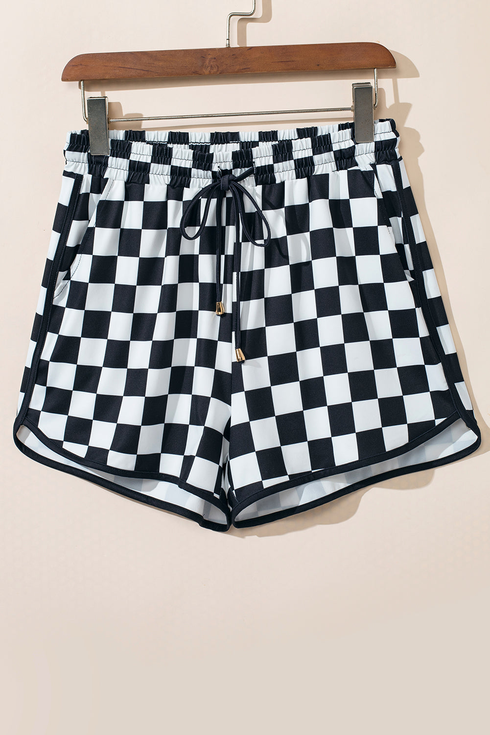 Black Checkered Drawstring Shorts