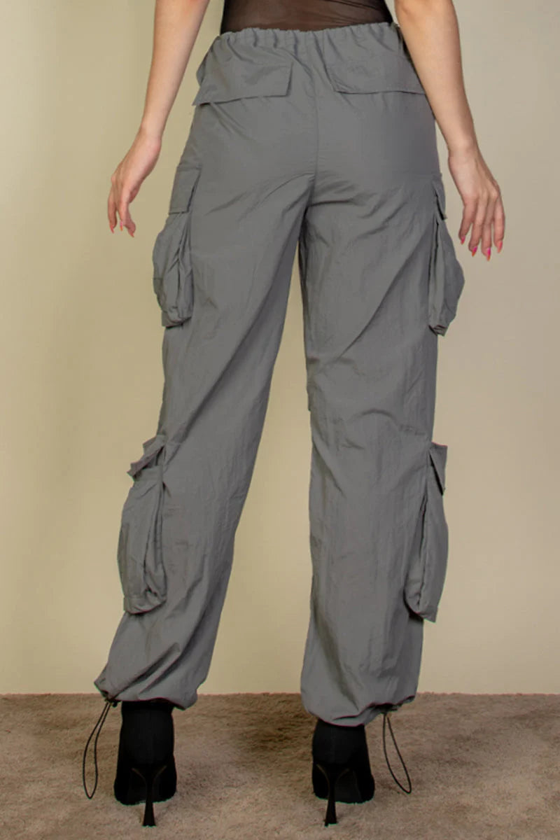 Drawstring Runched Parachute Pants