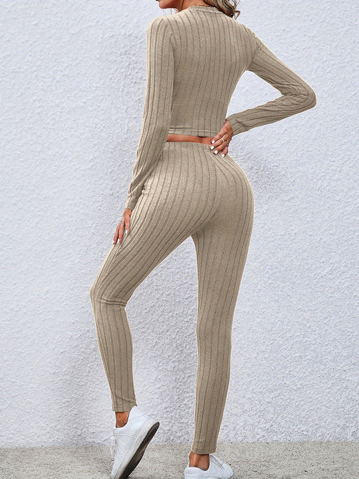 Crisscross Knit Top and Leggings Set - JassyBae