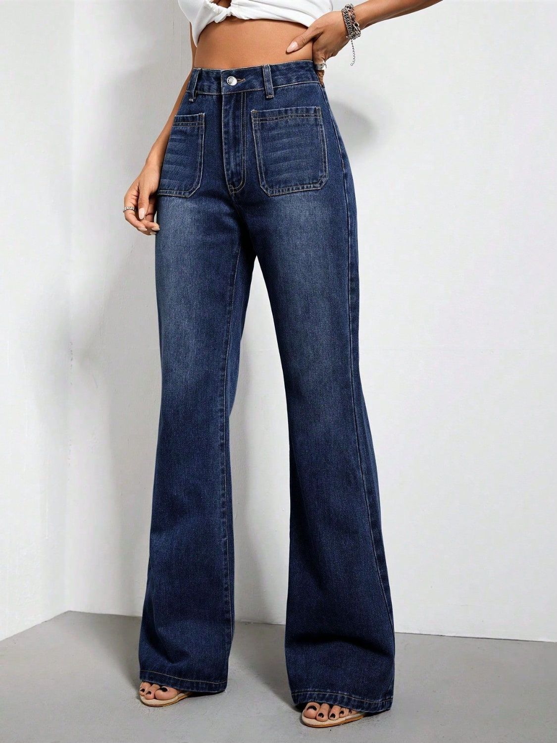 High Waist Bootcut Jeans with Pockets - JassyBae