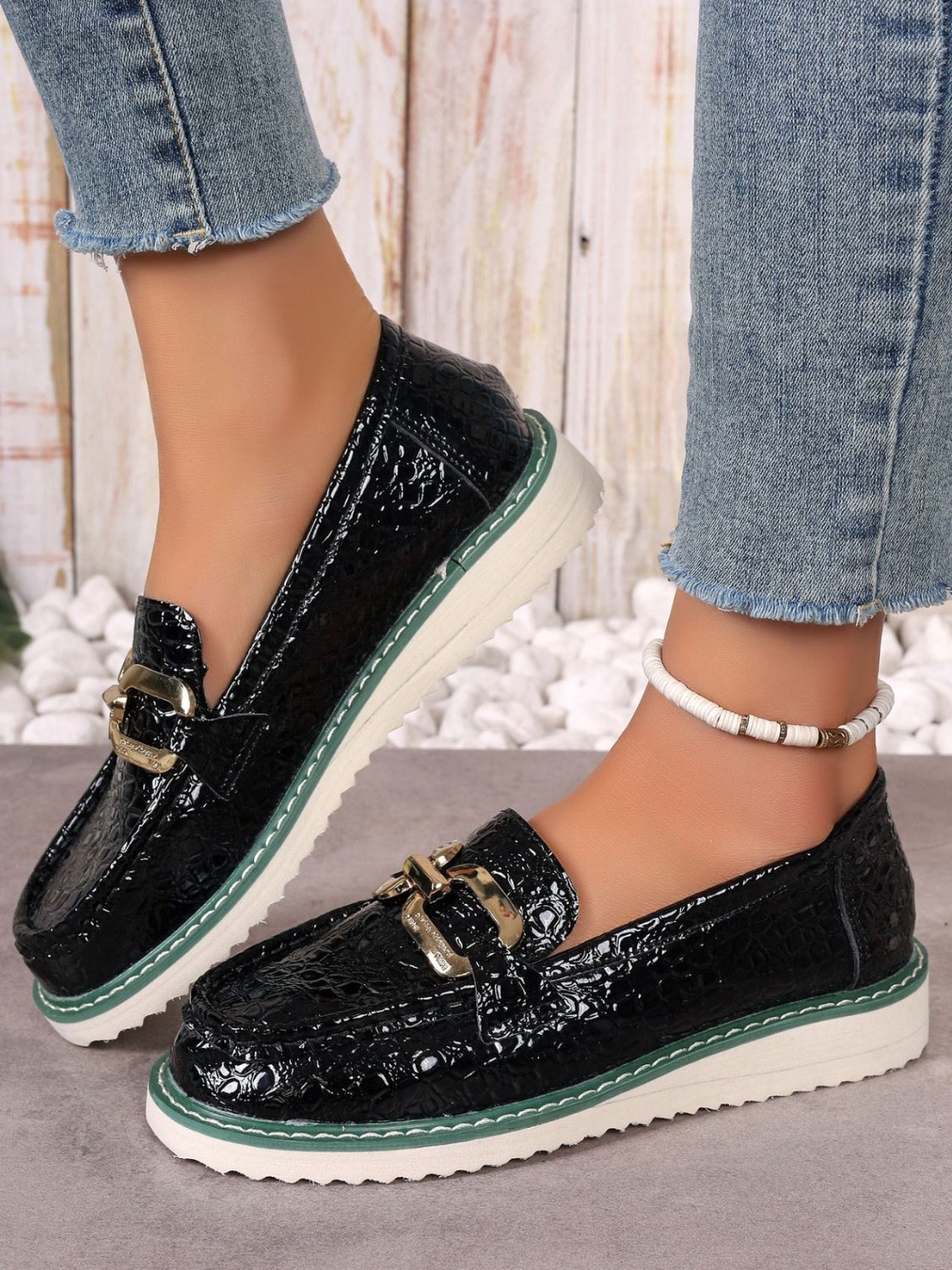 PU Leather Buckle Trim Loafers - JassyBae