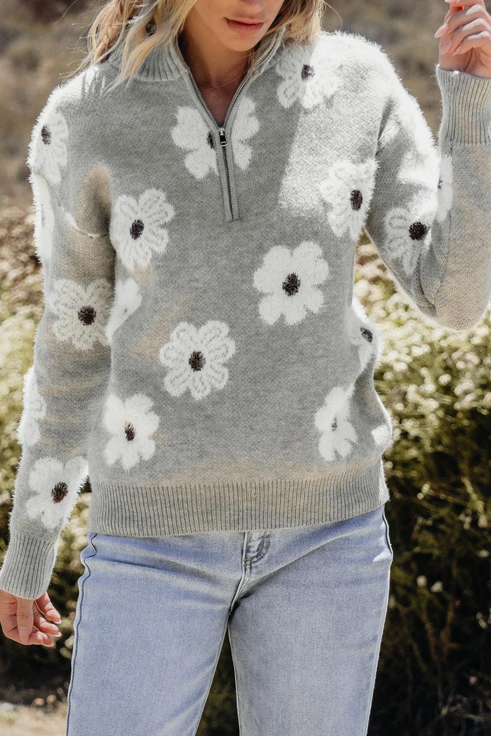 Gray Floral Sweater