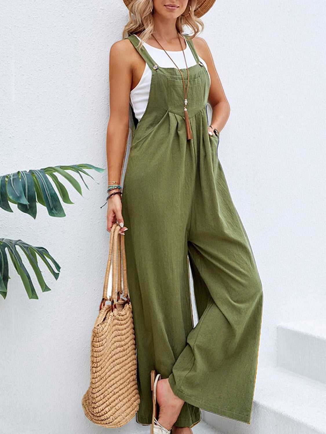 Full Size Square Neck Wide Strap Overalls - JassyBae