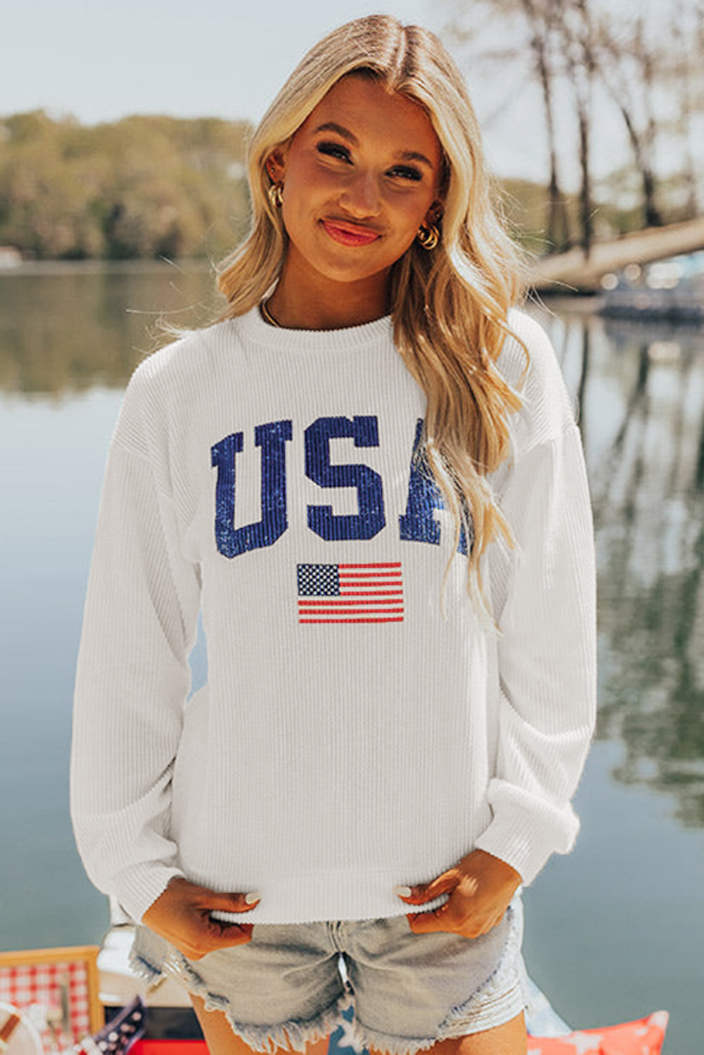 White USA Flag Sweatshirt