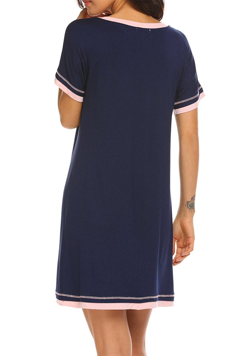 Contrast Trim Short Sleeve Lounge Dress - JassyBae