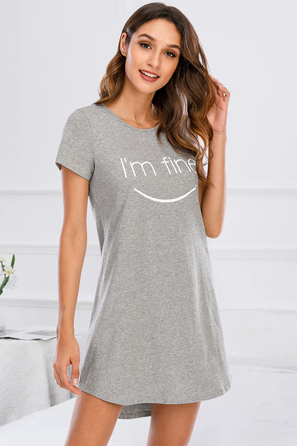 Graphic Round Neck Short Sleeve Lounge Dress - JassyBae