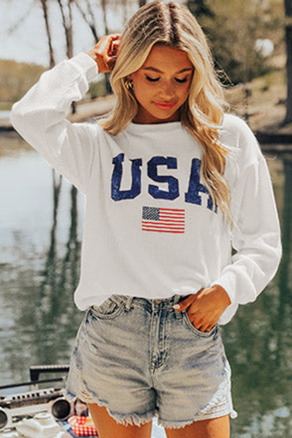 White USA Flag Sweatshirt