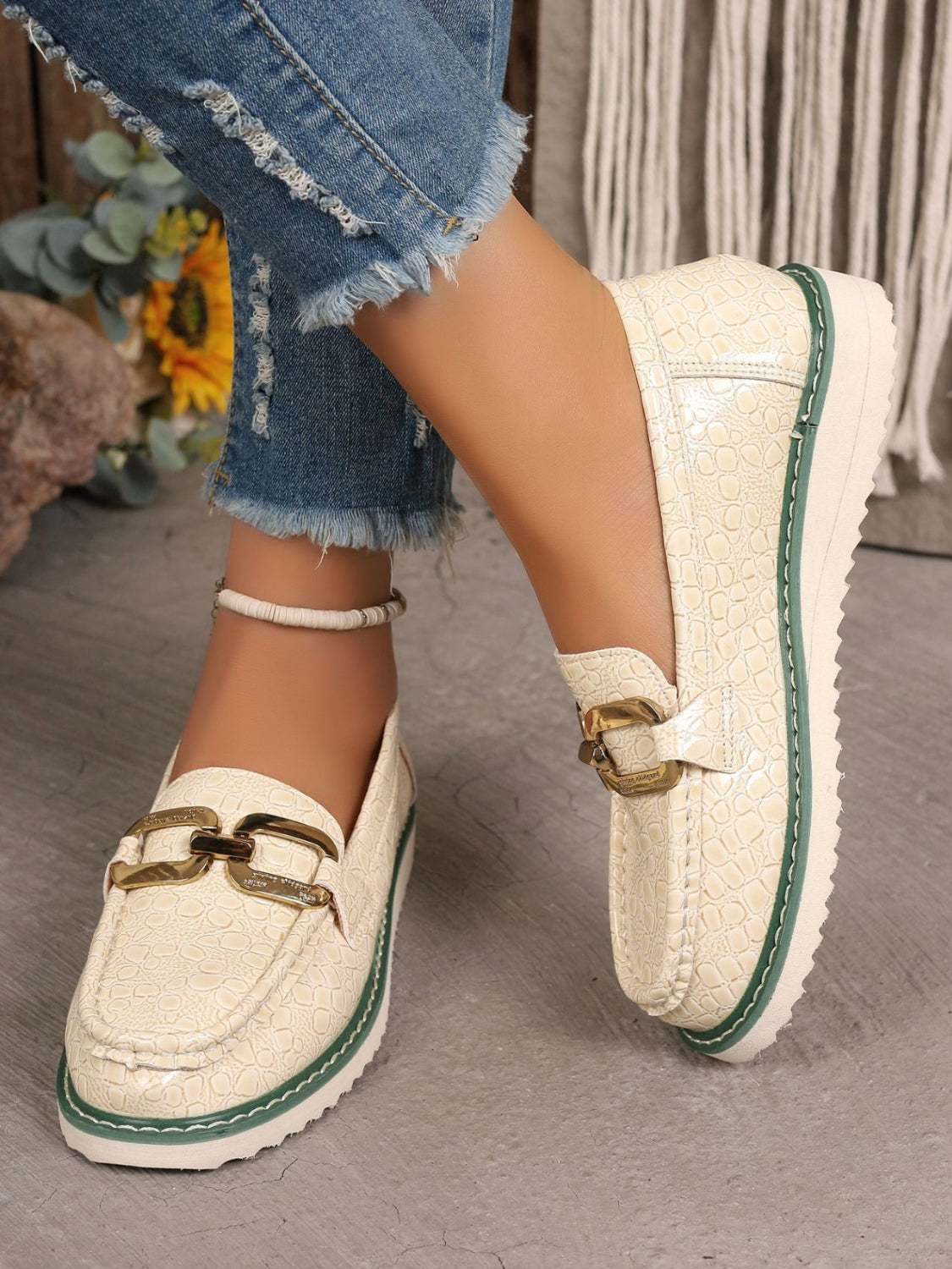 PU Leather Buckle Trim Loafers - JassyBae