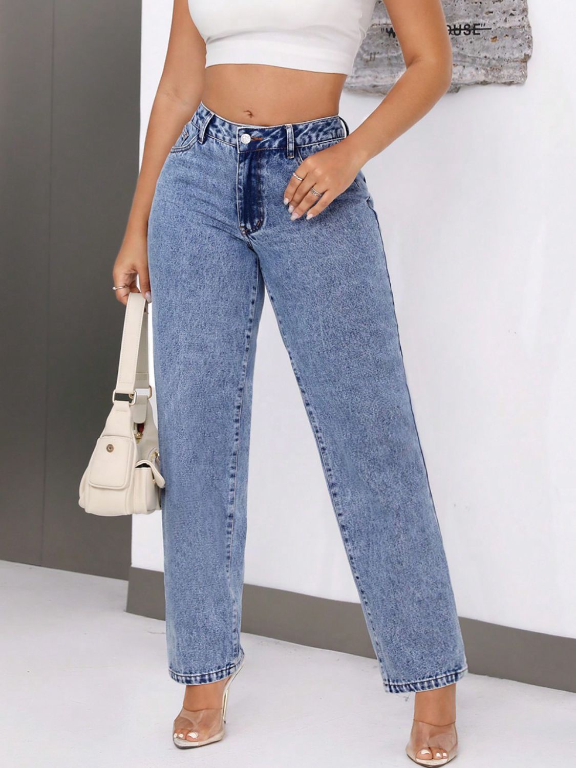 Mid-Rise Waist Jeans with Pockets - JassyBae