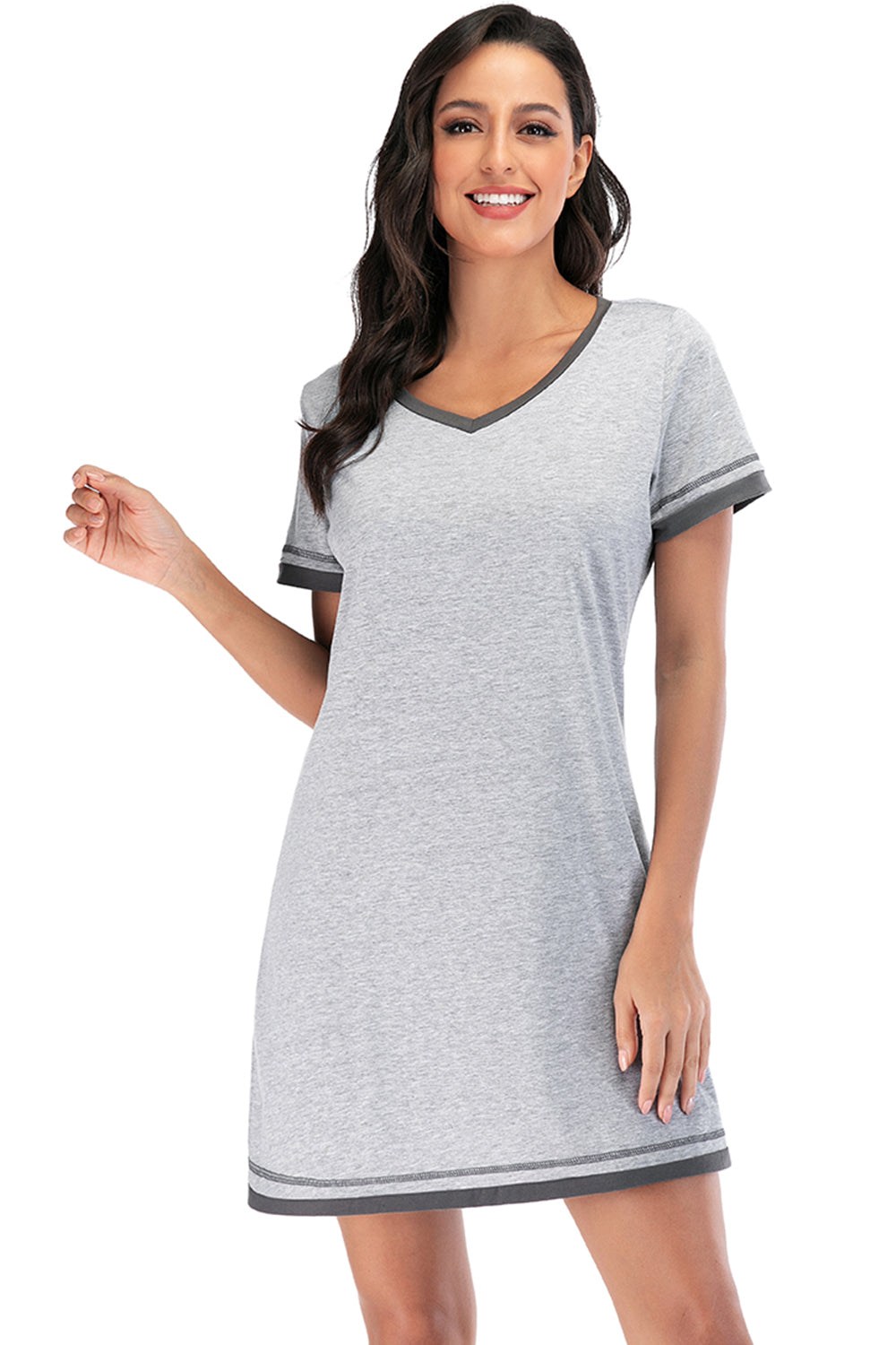 Contrast Trim Short Sleeve Lounge Dress - JassyBae