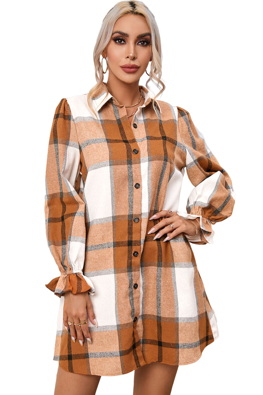 Khaki Plaid Shirt Dress