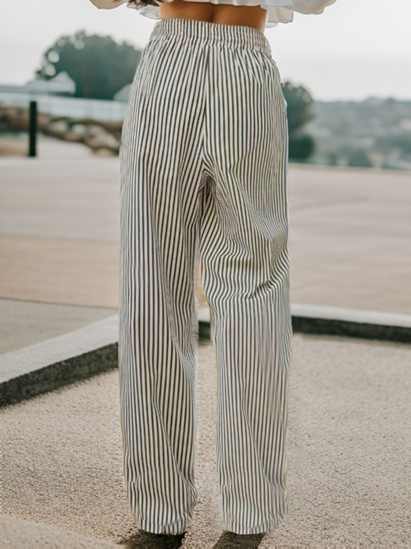 Drawstring Striped Elastic Waist Pants - JassyBae