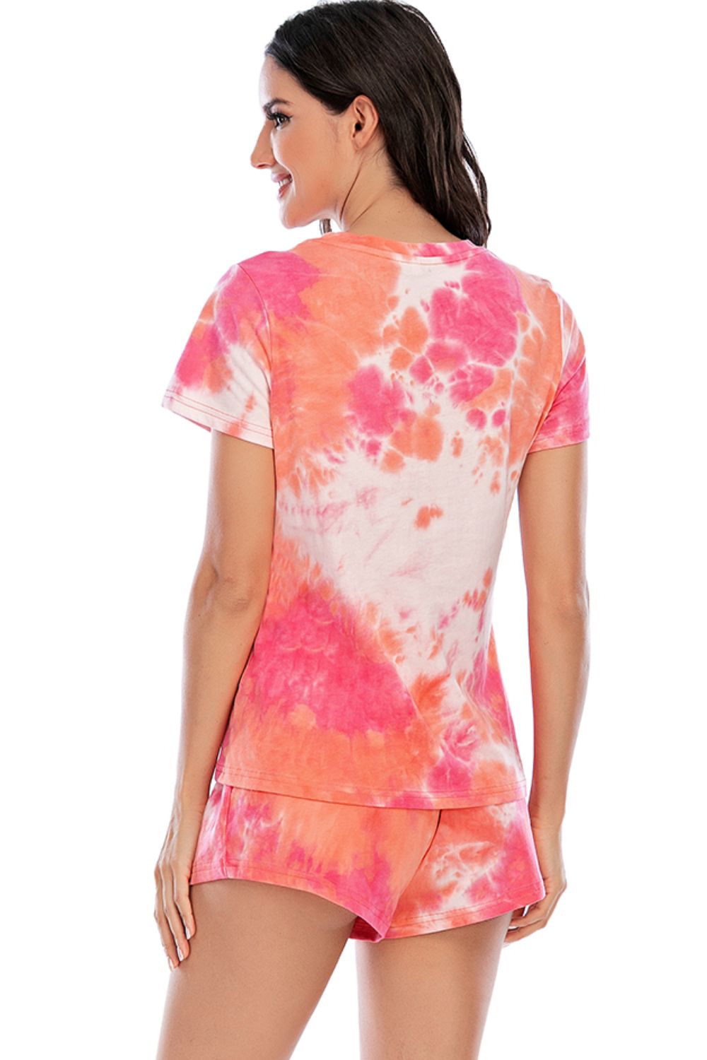 Tie-Dye Round Neck Short Sleeve Top and Shorts Lounge Set - JassyBae