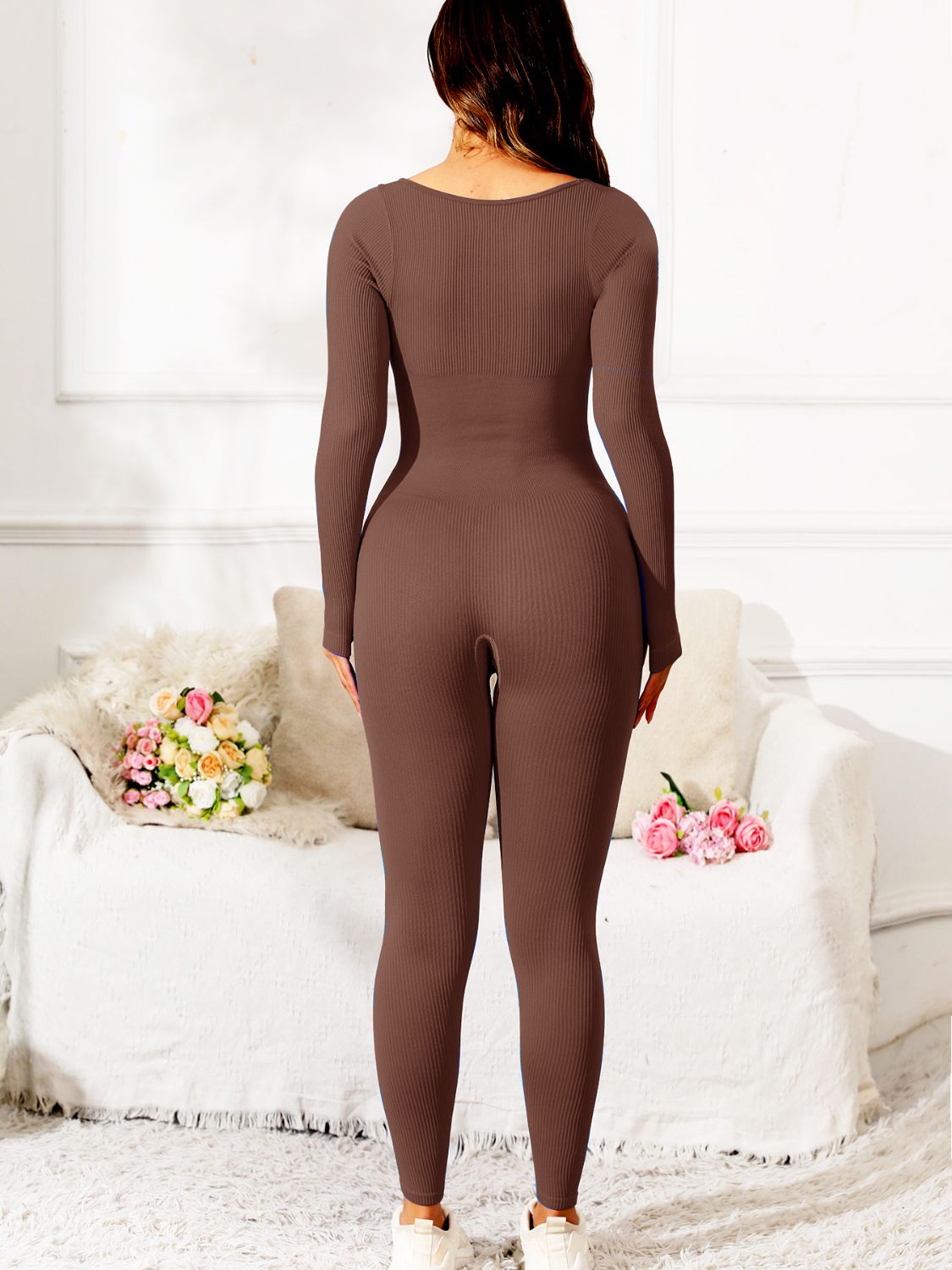 Scoop Neck Long Sleeve Active Jumpsuit - JassyBae