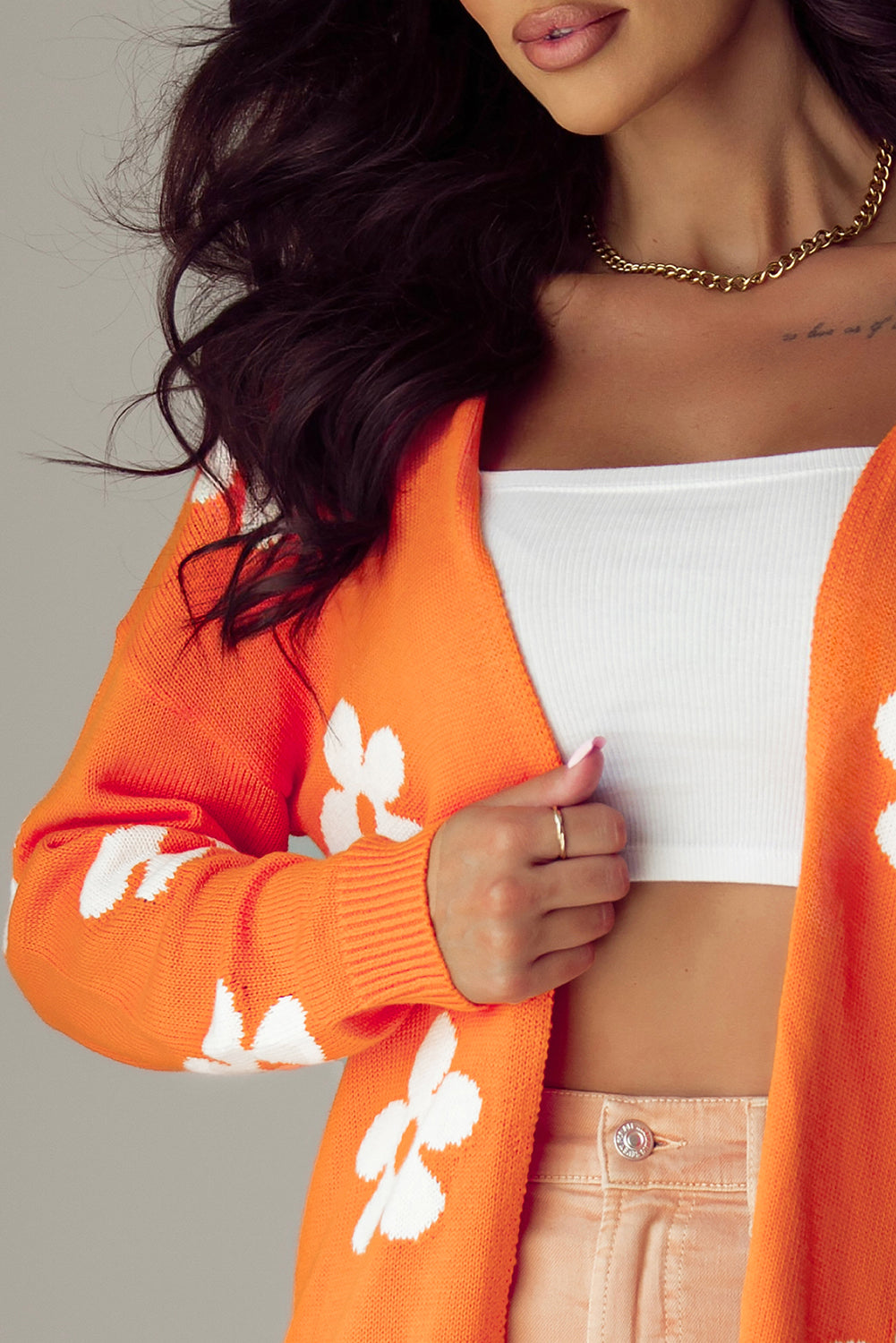 Orange Floral Cardigan