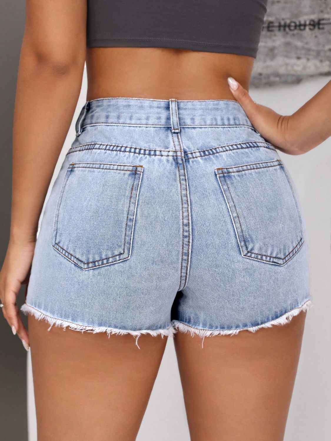 Raw Hem Pocketed Denim Shorts - JassyBae