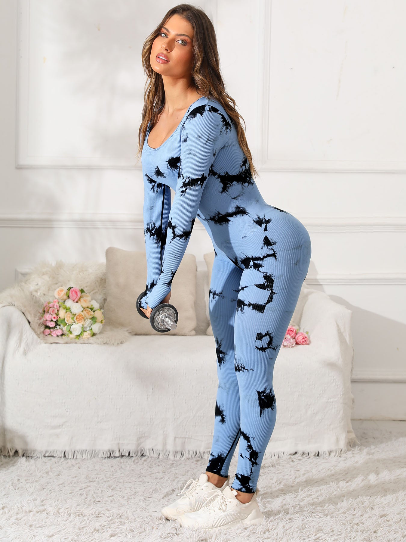 Scoop Neck Long Sleeve Active Jumpsuit - JassyBae