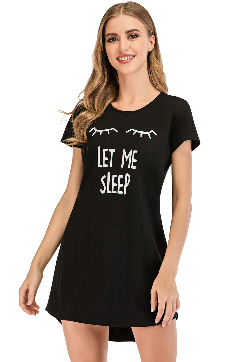 Graphic Round Neck Short Sleeve Lounge Dress - JassyBae