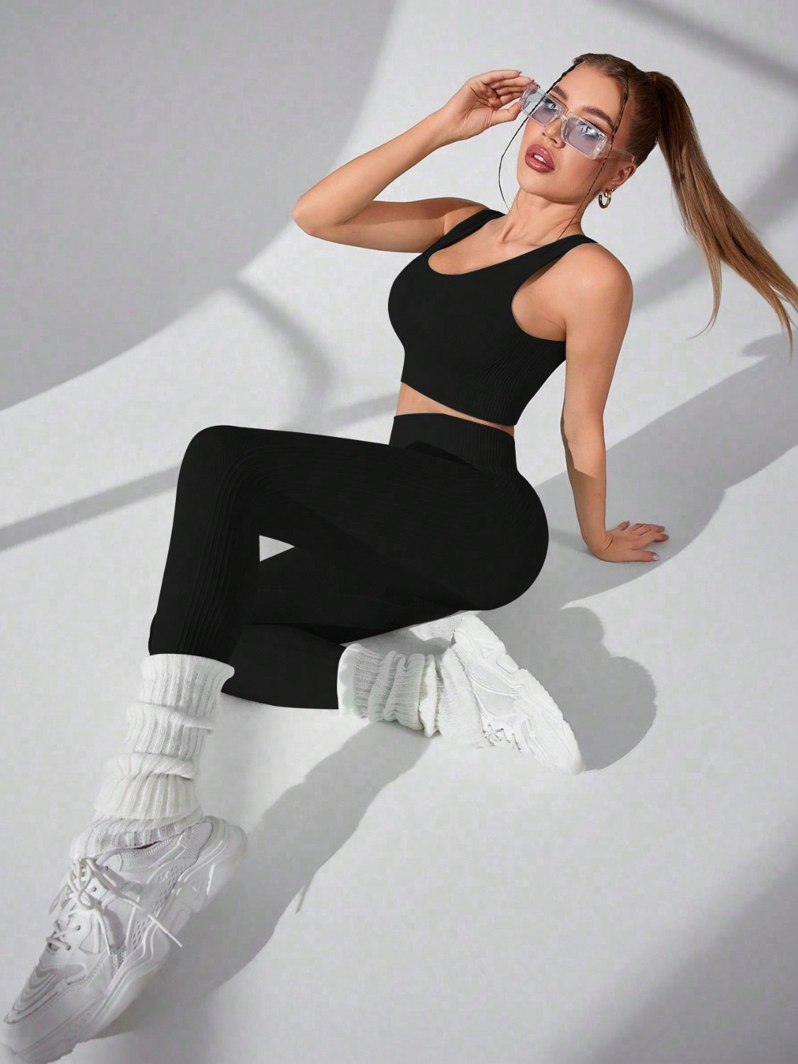 Scoop Neck Wide Strap Top and Pants Active Set - JassyBae