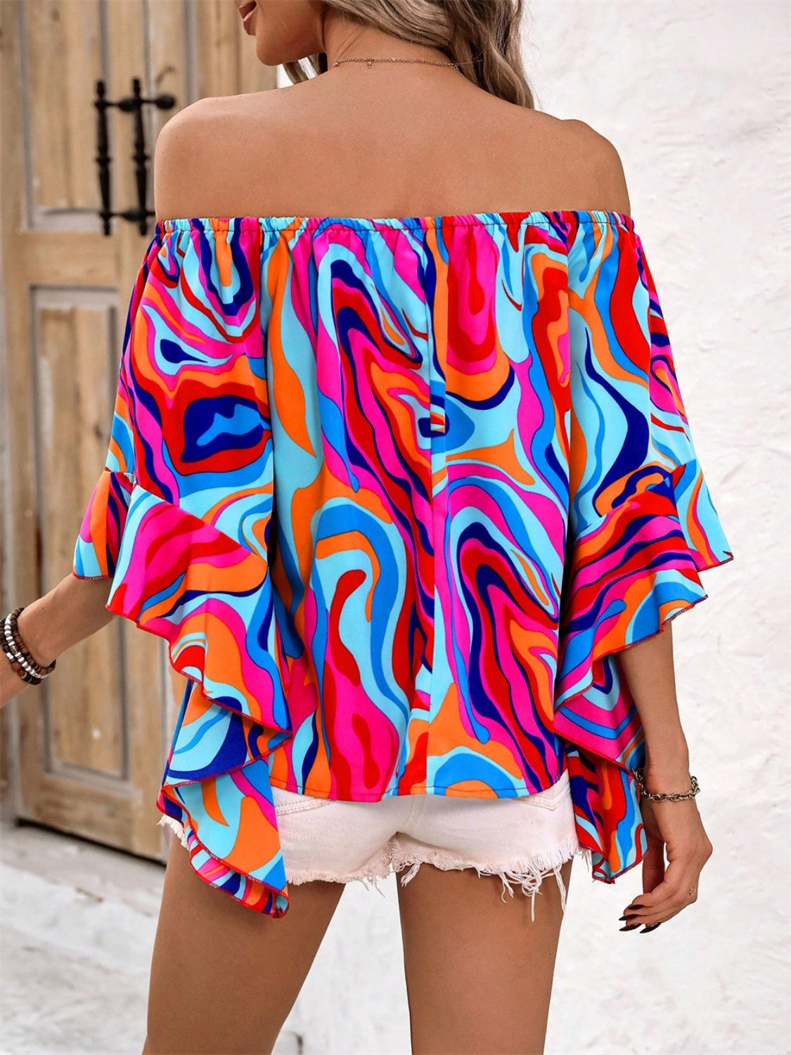 Printed Off-Shoulder Blouse - JassyBae