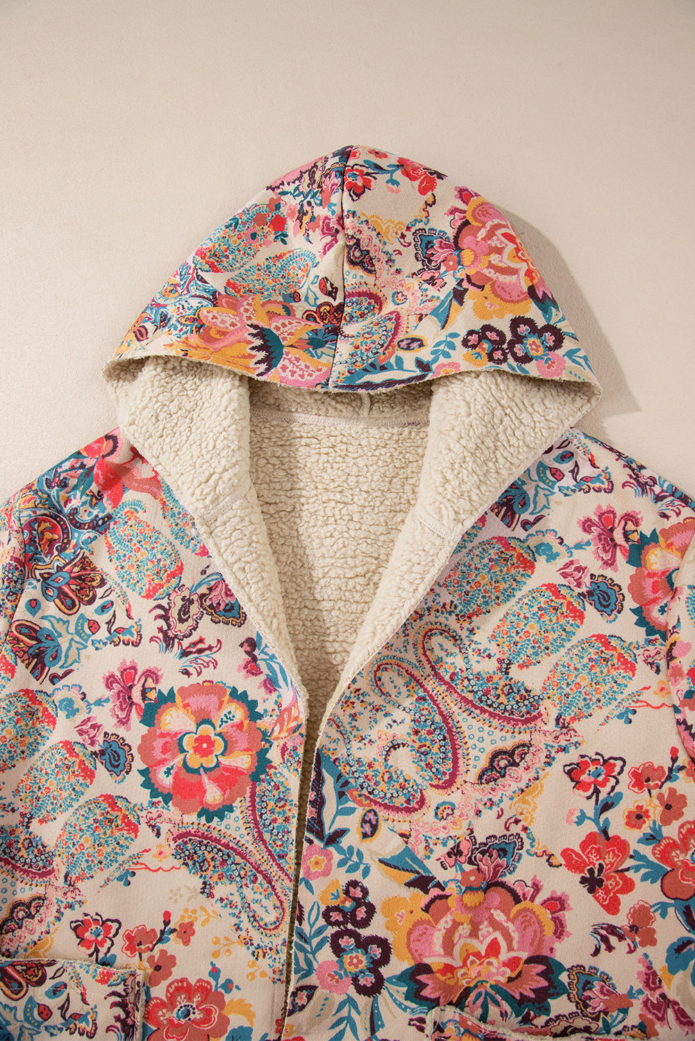 Floral Printed Sherpa Lined Hooded Jacket