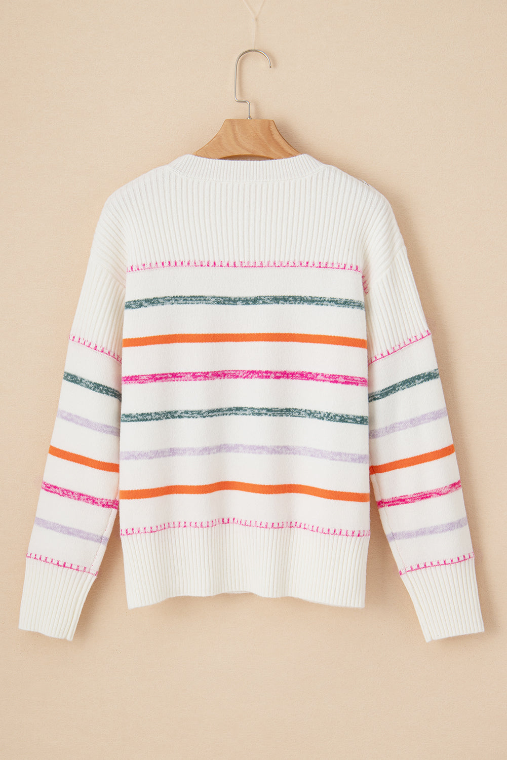 White Colorful Striped Sweater